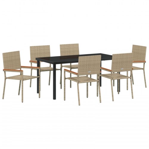 7 dele have spisebordssæt Beige poly rattan