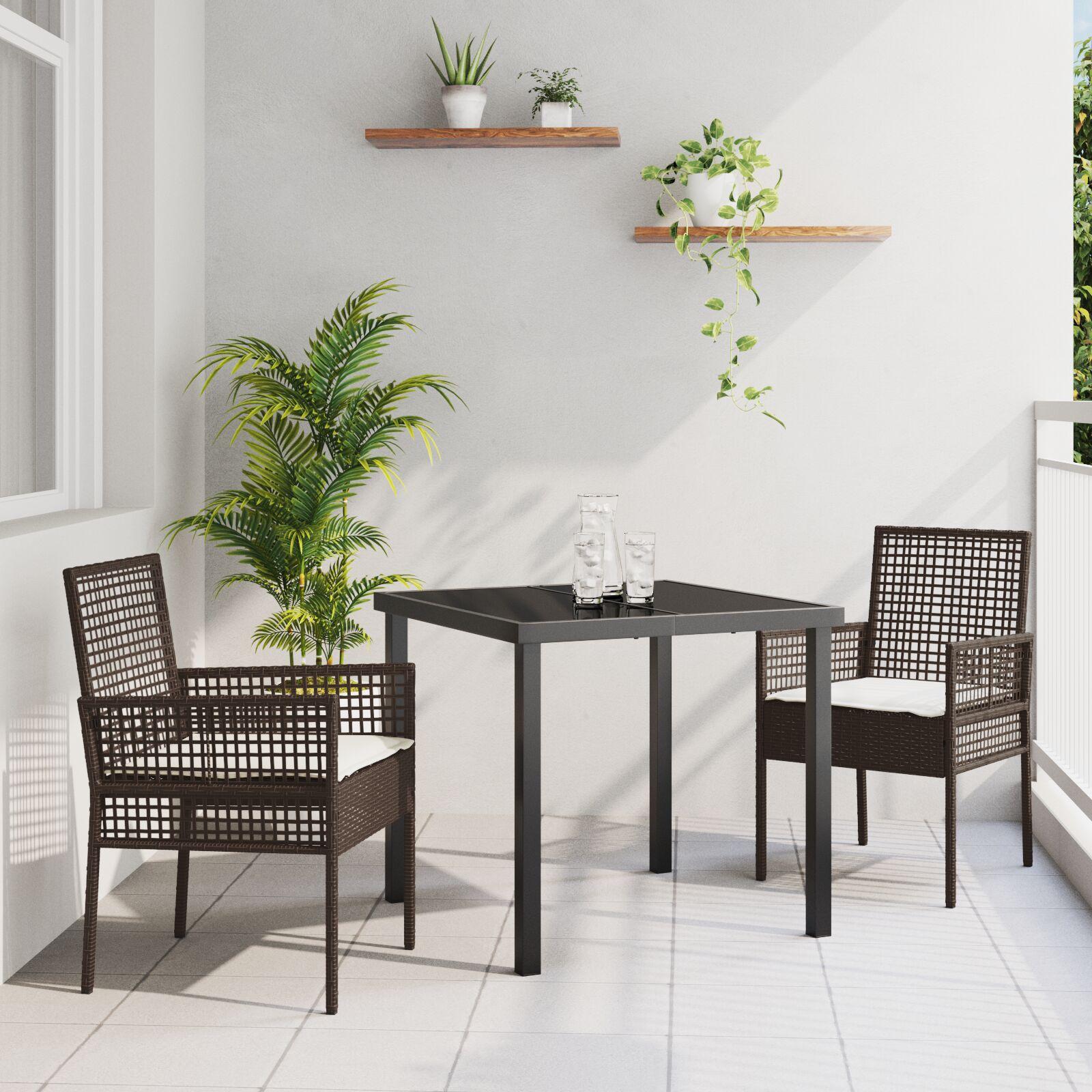 Have spisebordssæt i brun polyrattan med puder - 3 dele