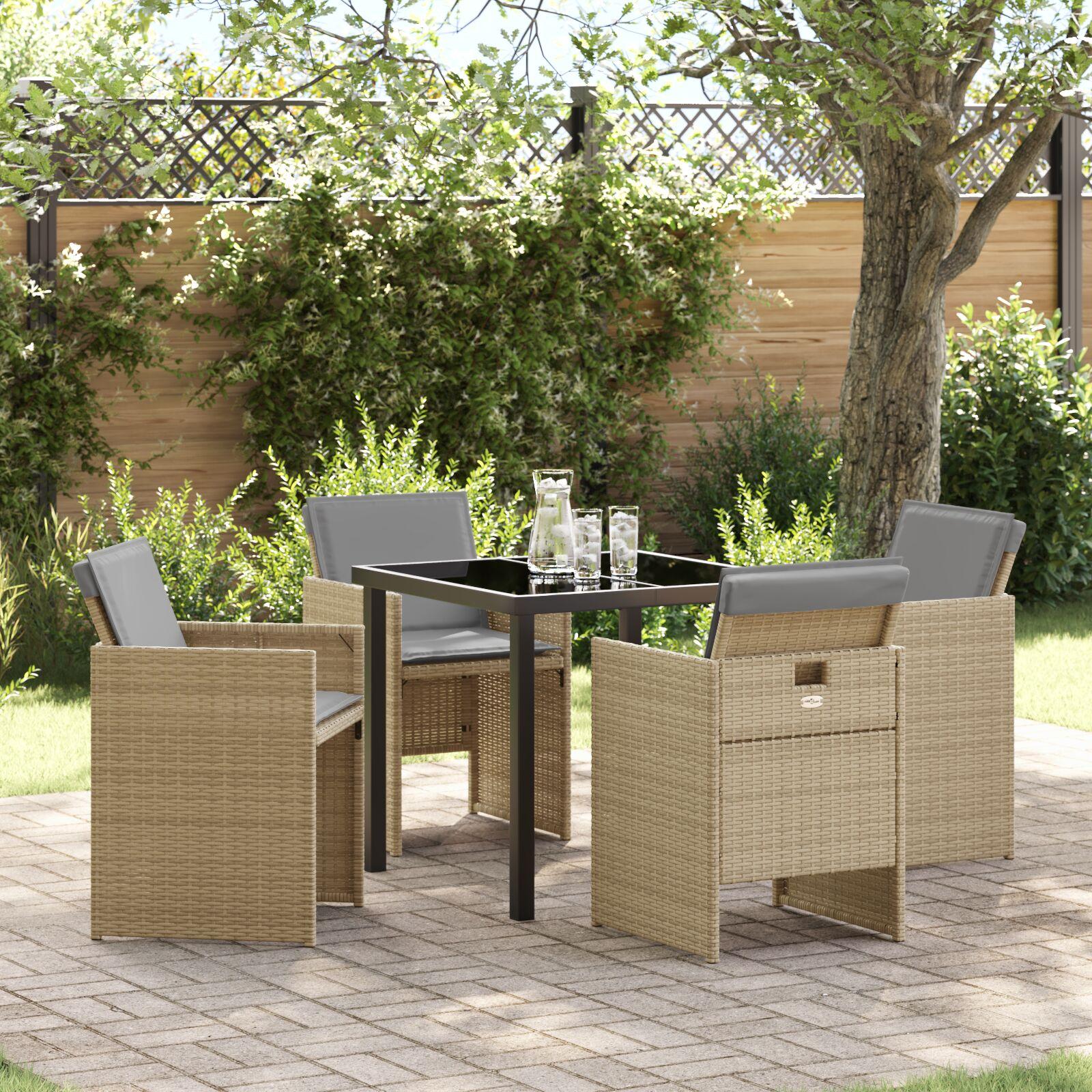 Have spisebordssæt i beige polyrattan med puder - 5 dele