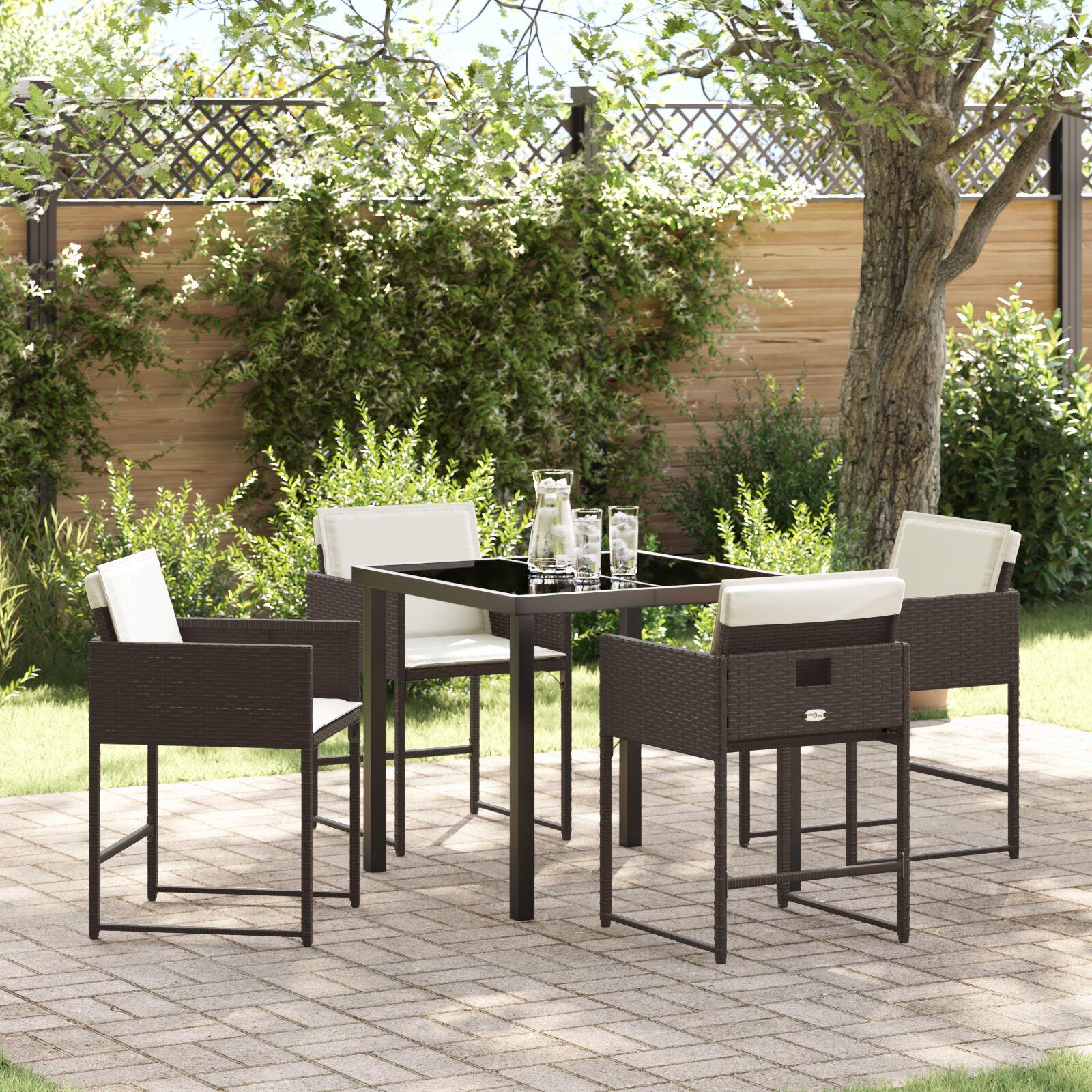 Have Spisebordssæt Med Pude 5 Dele Polyrattan - Brun og cremehvid / 80 cm