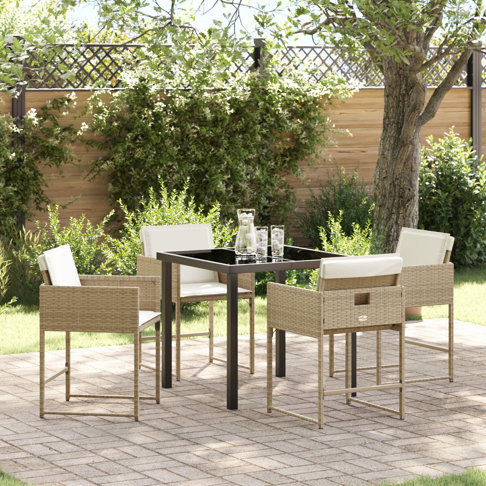 Have spisebordssæt med puder i beige polyrattan - 5 dele