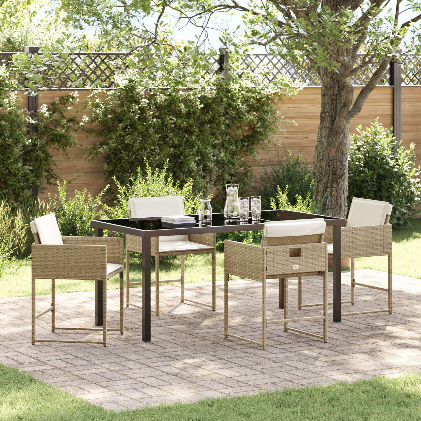 Have Spisebordssæt Med Pude 5 Dele Polyrattan - beige og cremehvid / 160 cm