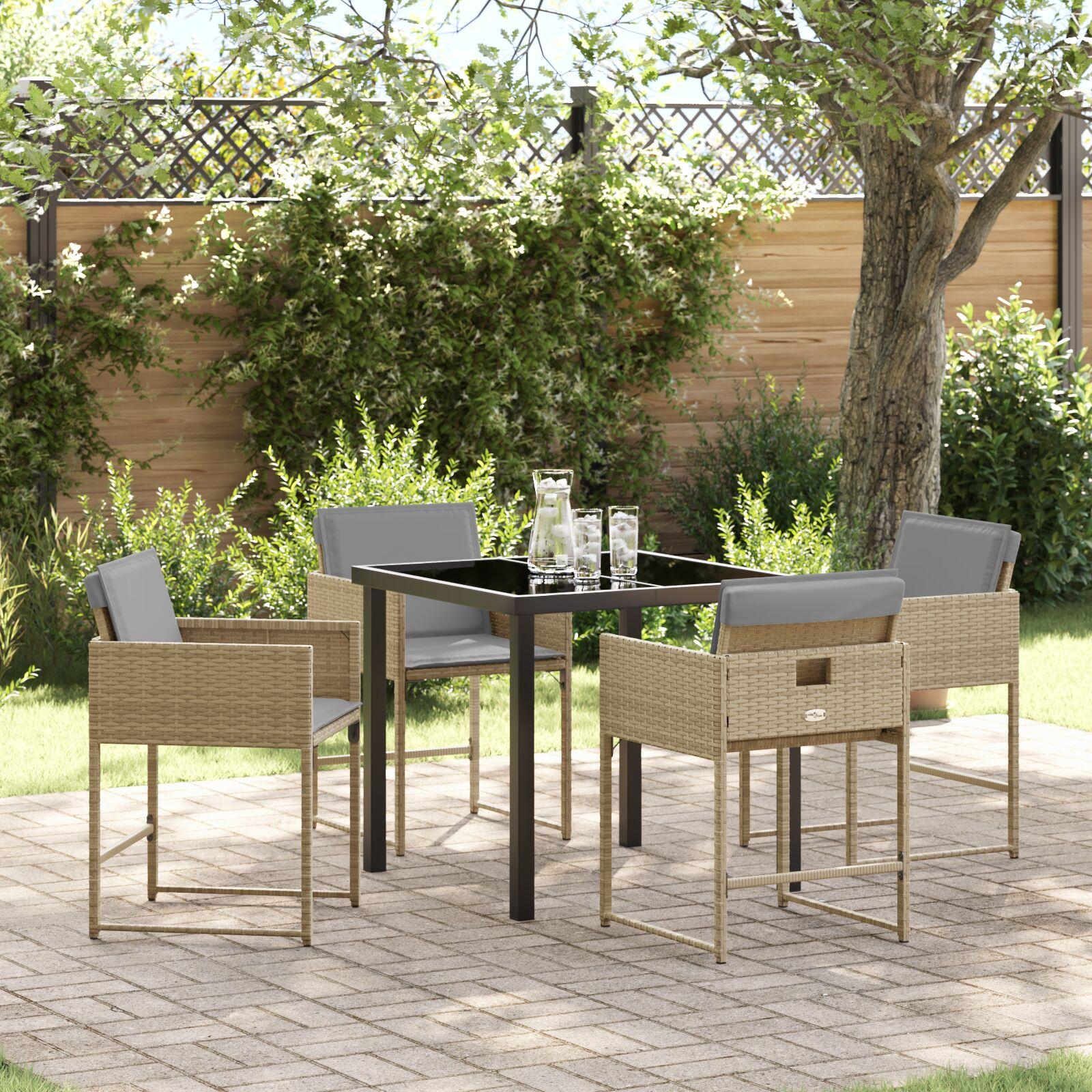 Have spisebordssæt i beige polyrattan med puder - 5 dele