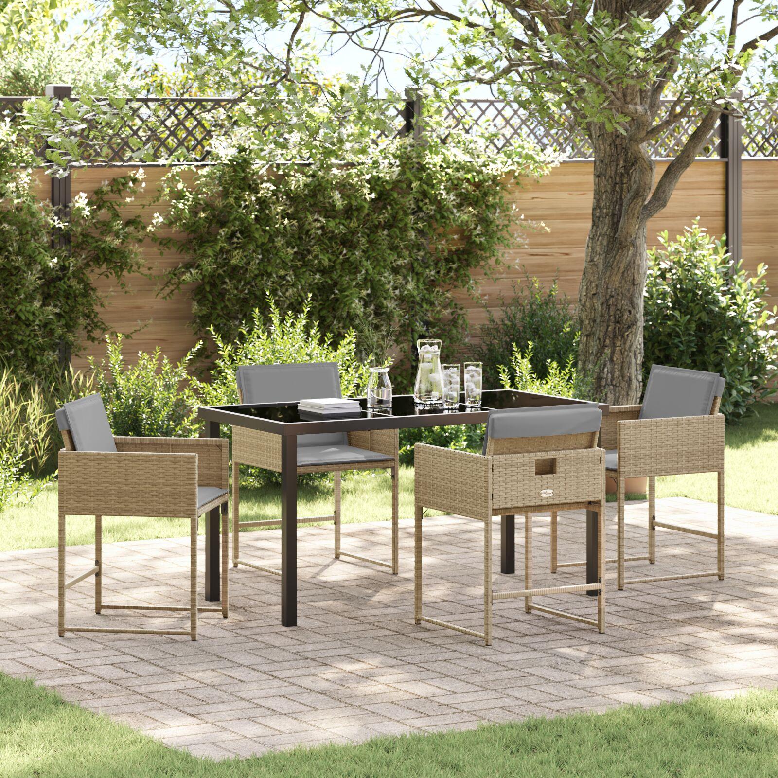 Have Spisebordssæt Med Pude 5 Dele Polyrattan - beige og lysegrå / 140 cm