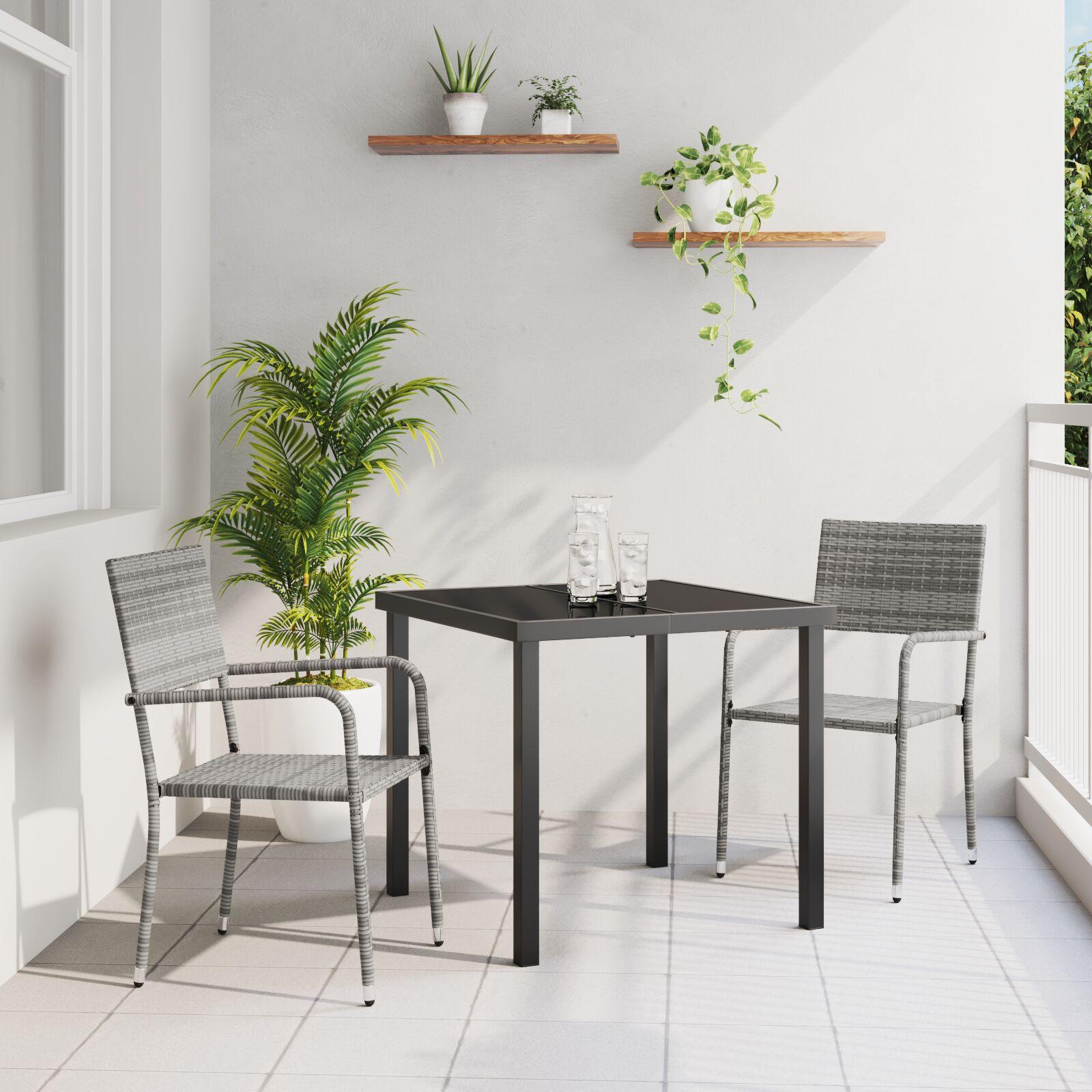 Have spisebordssæt med pude - 3 dele i grå polyrattan