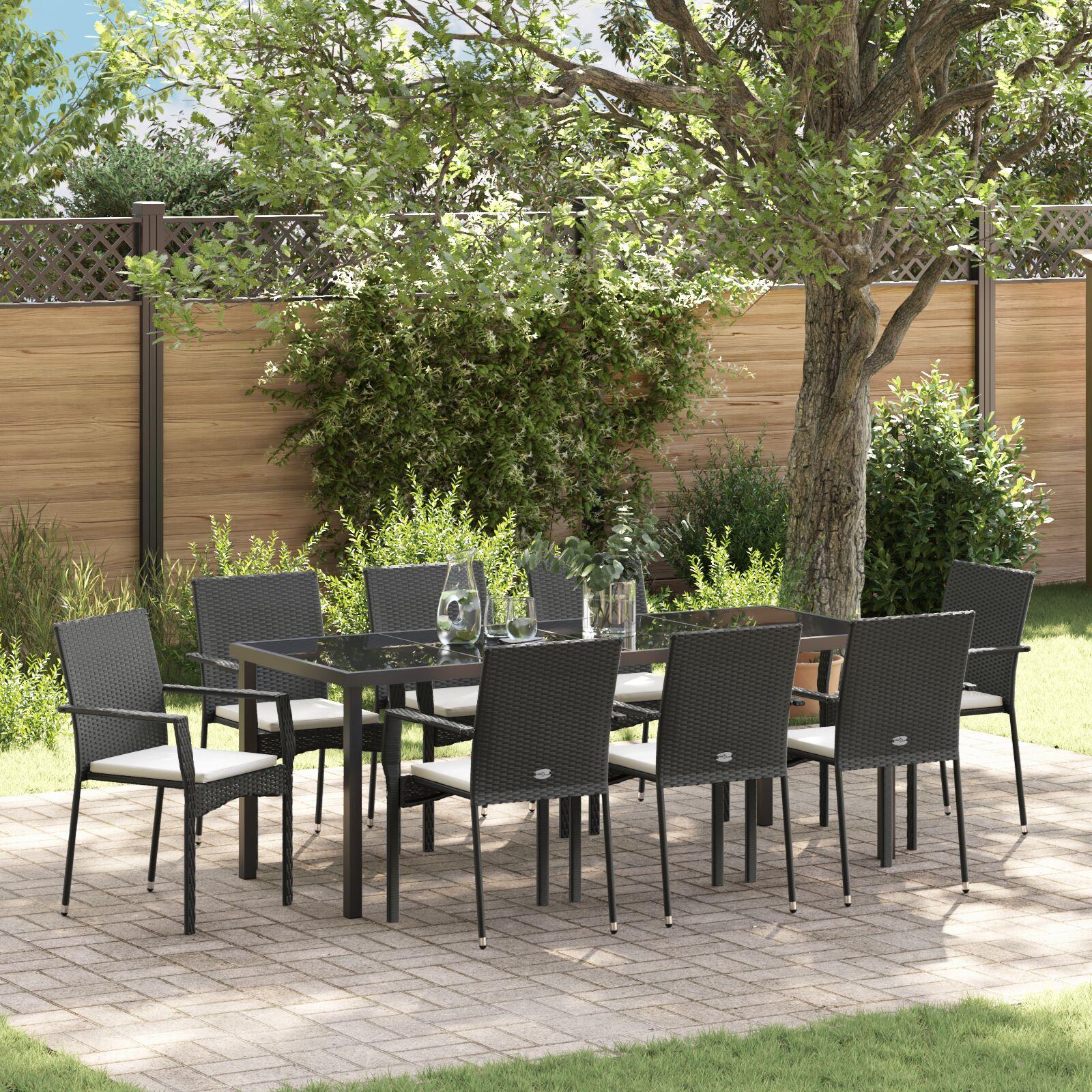 Have SpisebordssÃ¦t med pude 9 stk Sort Poly rattan