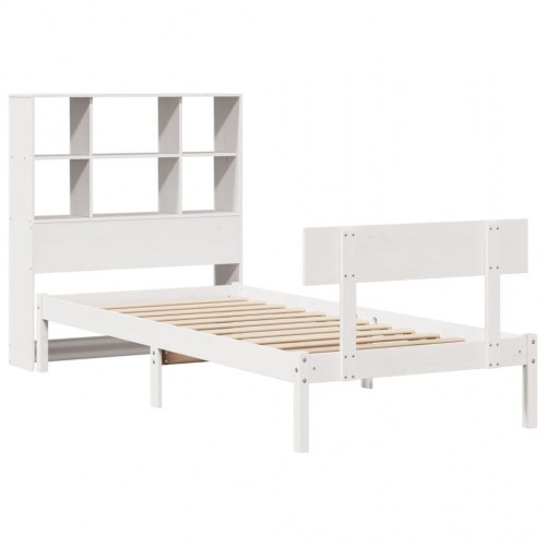 Seng med reol uden madras 90x200 cm massivt fyrretræ hvid