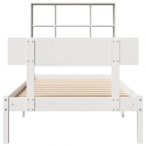 Seng med reol uden madras 90x200 cm massivt fyrretræ hvid