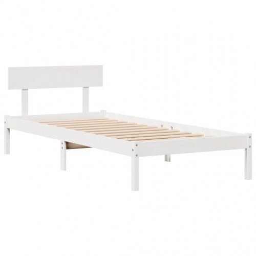 Seng med reol uden madras 90x200 cm massivt fyrretræ hvid
