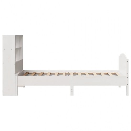 Seng med reol uden madras 90x190 cm massivt fyrretræ hvid