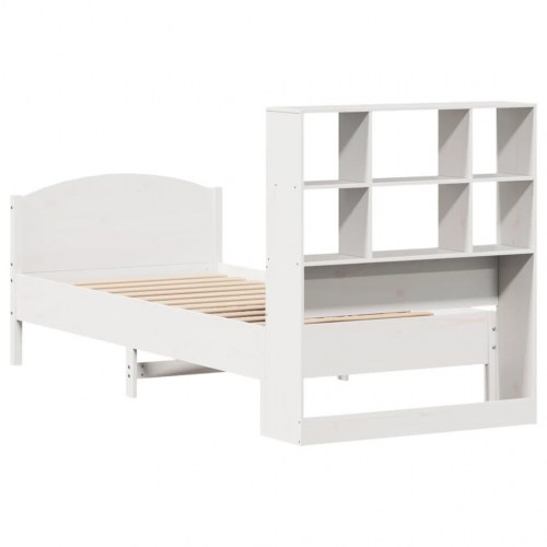 Seng med reol uden madras 90x190 cm massivt fyrretræ hvid