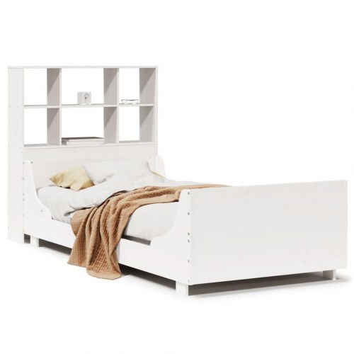 Seng med reol uden madras 90x200 cm massivt træ hvid