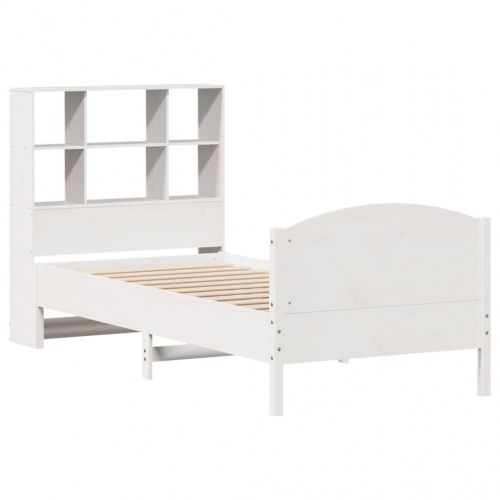 Seng med reol uden madras 90x200 cm massivt fyrretræ hvid