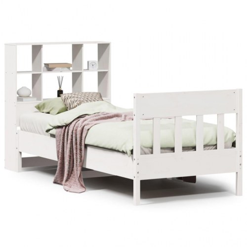 Sengeramme uden madras 90x200 cm massivt fyrretræ hvid