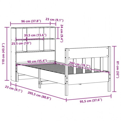 Sengeramme uden madras 90x200 cm massivt fyrretræ hvid