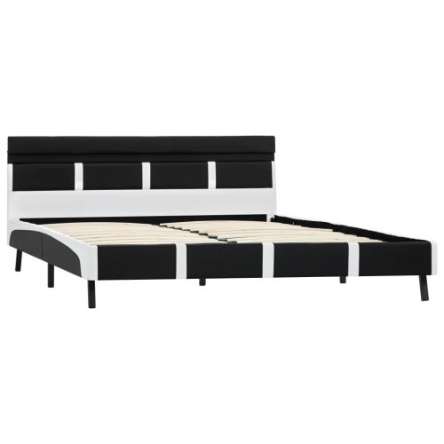 Sengeramme med LED 160 x 200 cm kunstlæder - hvid/sort