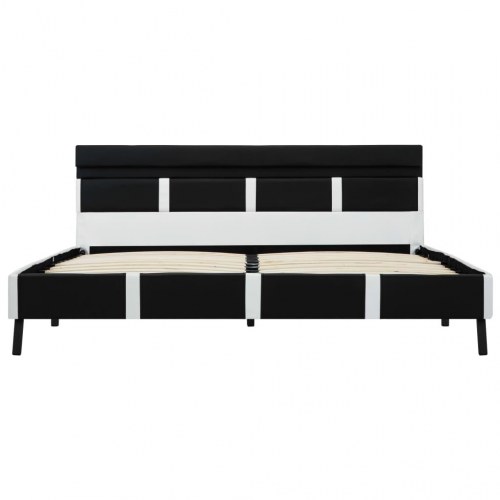 Sengeramme med LED 160 x 200 cm kunstlæder - hvid/sort