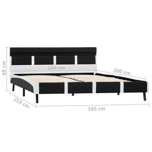 Sengeramme med LED 160 x 200 cm kunstlæder - hvid/sort