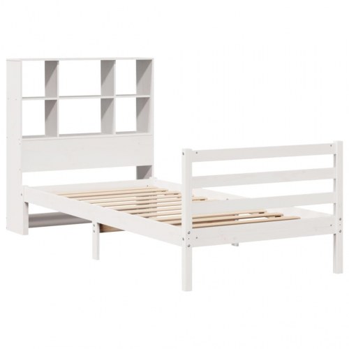 Seng med reol uden madras 90x190 cm massivt fyrretræ hvid