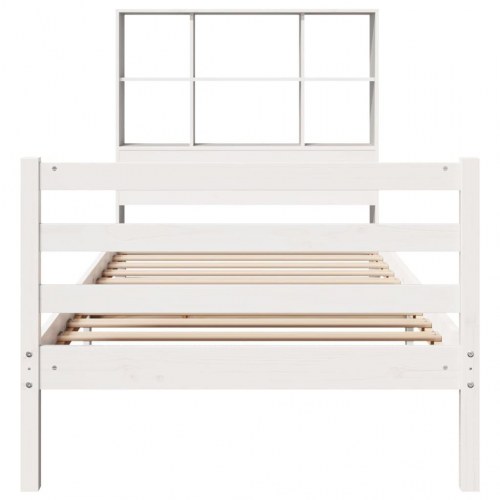 Seng med reol uden madras 90x190 cm massivt fyrretræ hvid