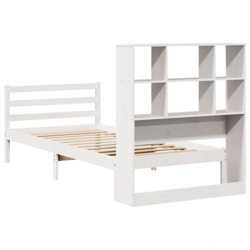 Seng med reol uden madras 90x190 cm massivt fyrretræ hvid