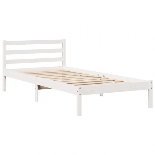 Seng med reol uden madras 90x190 cm massivt fyrretræ hvid