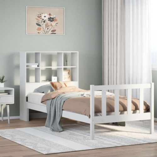 Seng med reol uden madras 90x190 cm massivt fyrretræ hvid