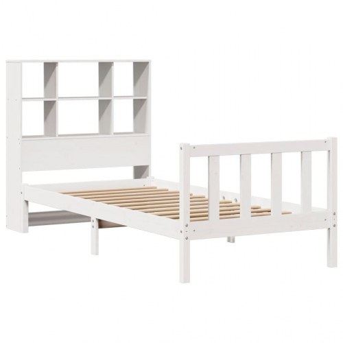 Seng med reol uden madras 90x190 cm massivt fyrretræ hvid