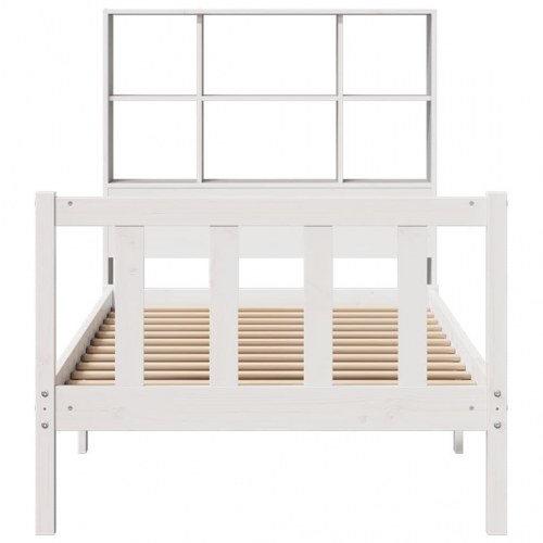 Seng med reol uden madras 90x190 cm massivt fyrretræ hvid