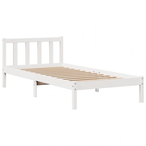 Seng med reol uden madras 90x190 cm massivt fyrretræ hvid