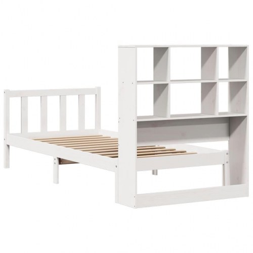 Seng med reol uden madras 90x190 cm massivt fyrretræ hvid