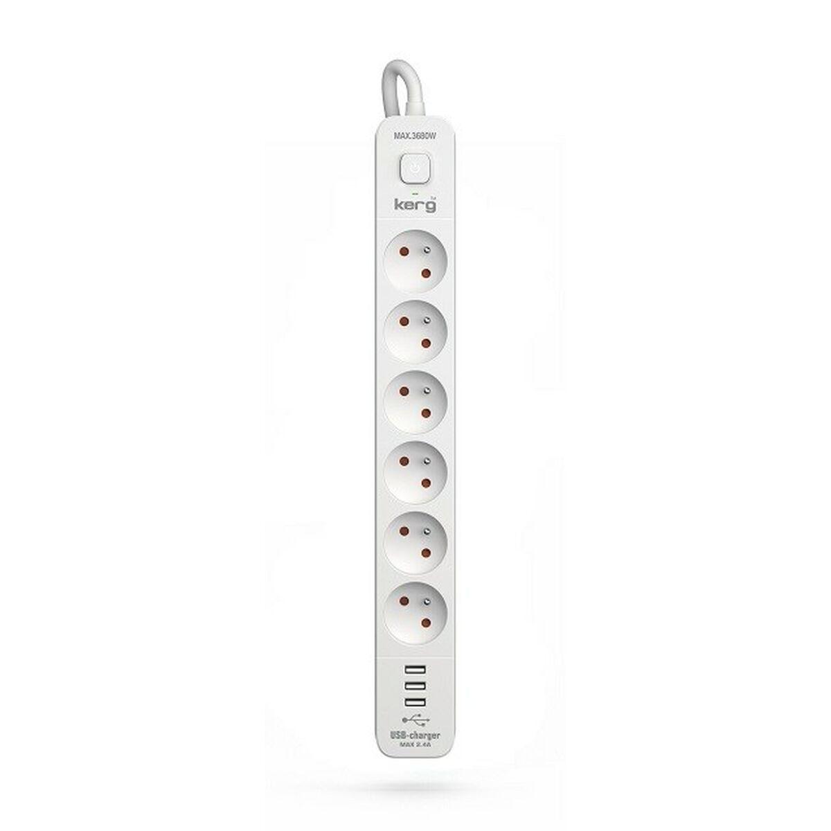 Stikdåse - 6 udtag med kontakt Kerg M02597 (1,5 m)