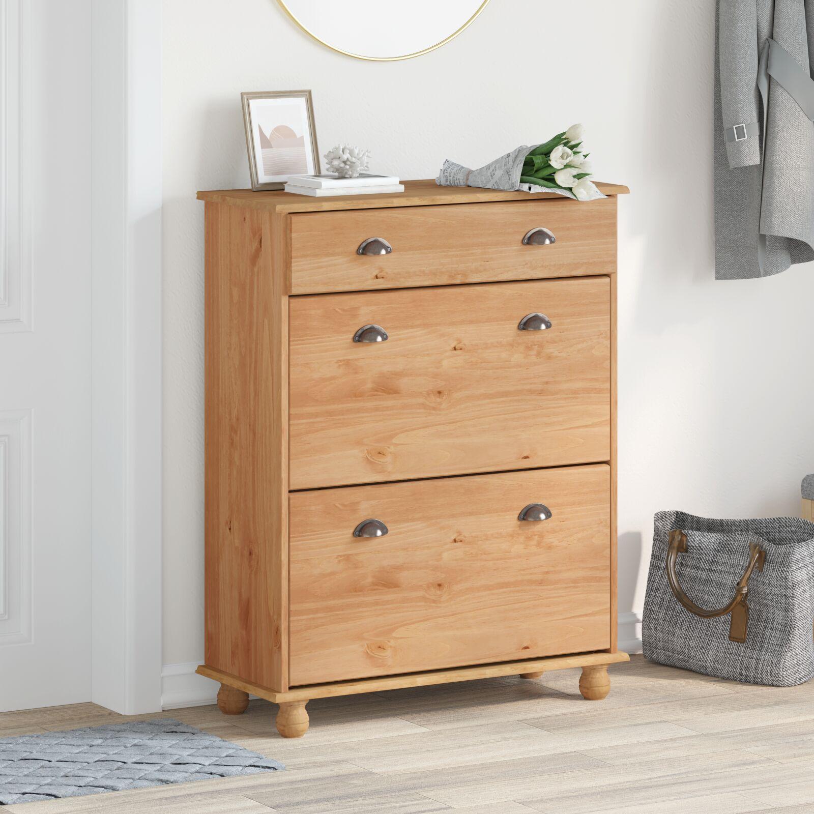 Sko skab med dør ASKIM Brun 85 x 35 x 108 cm Massivt fyrretræ
