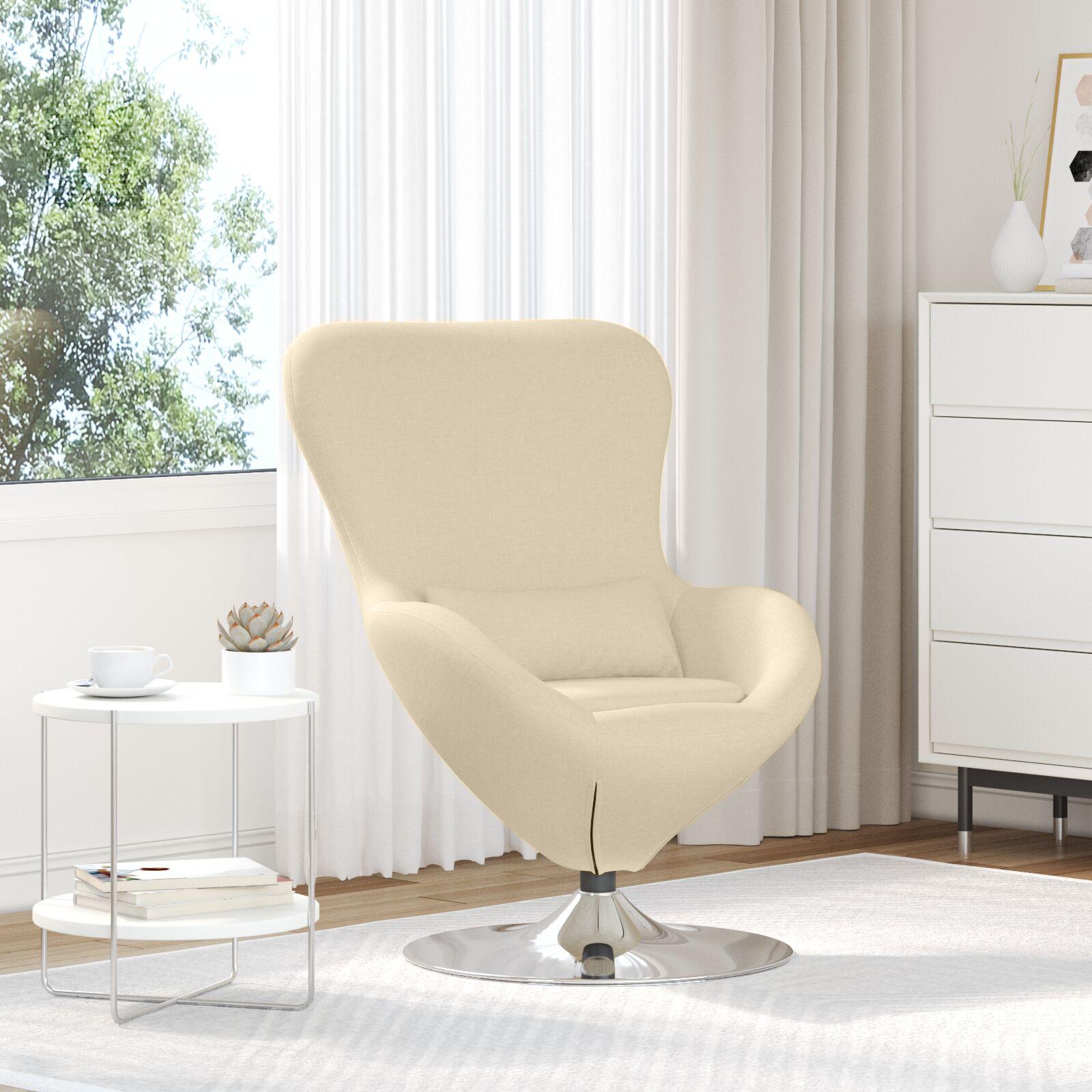 Æggestol - creme stof, 63 × 73 × 90 cm med 360° drej