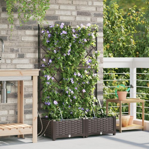 Terrassekasser med vandingssystem 2 pcs Brun