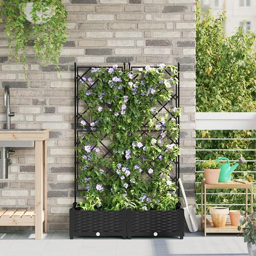 Havepotte med trellis 2 stk Sort 80x40x125.5 cm