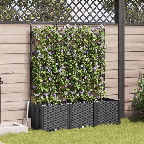 Haveplantekasse med Trellis 3 stk Sort 120x40x143 cm