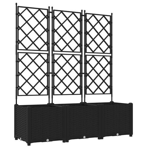 Haveplantekasse med Trellis 3 stk Sort 120x40x143 cm