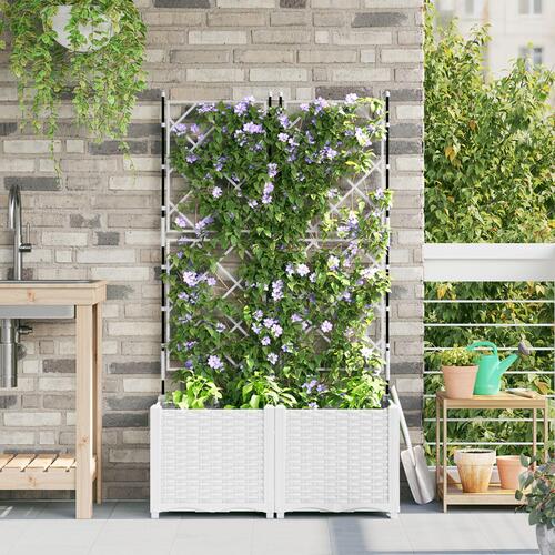 Haveplantekasse med gitter 2 stk Hvid 80x40x143 cm