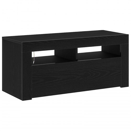 TV-skab med LED Sort Eg 90x35x40 cm Konstrueret træ