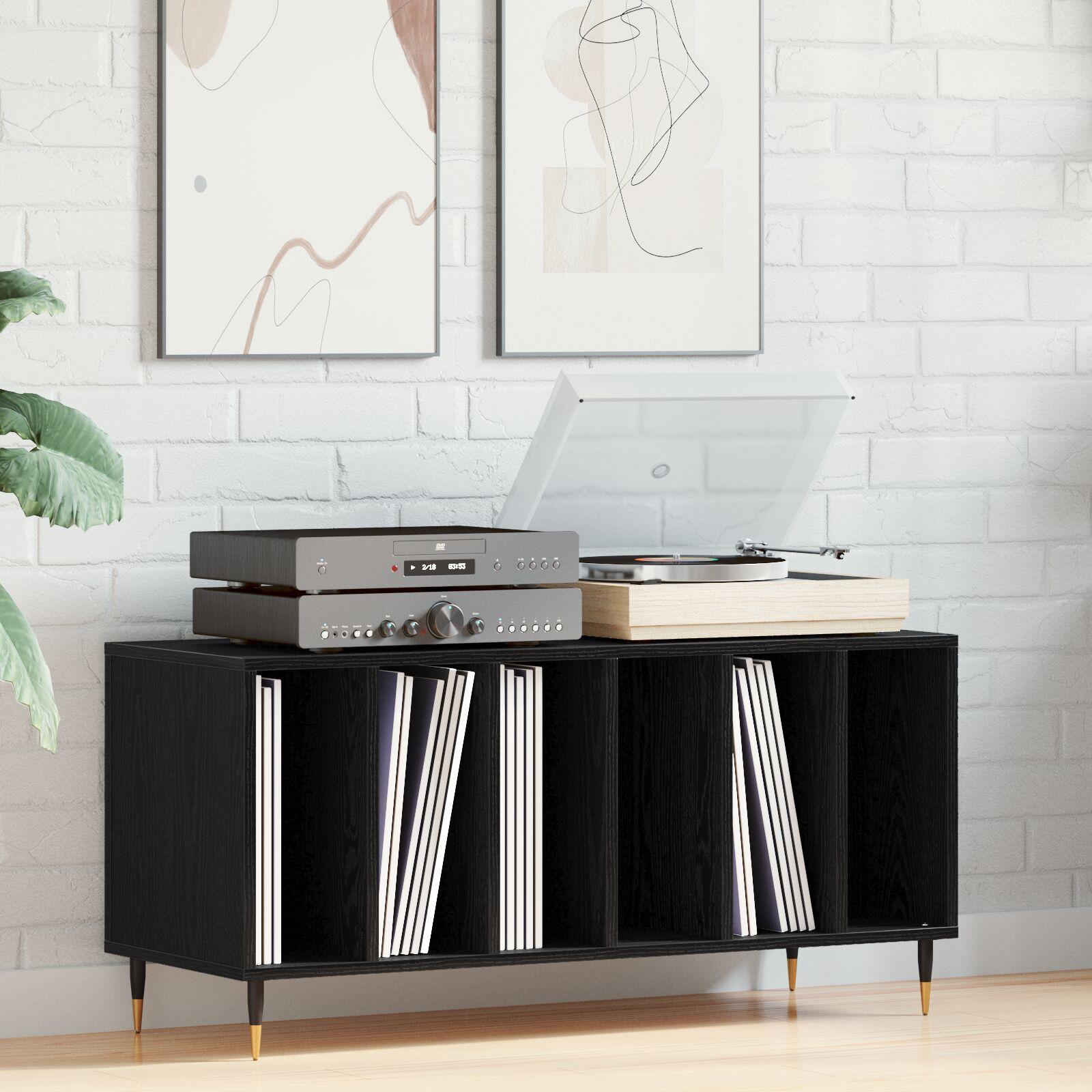 Pladeskab med hylde Sort eg 100 x 38 x 48 cm Konstrueret træ