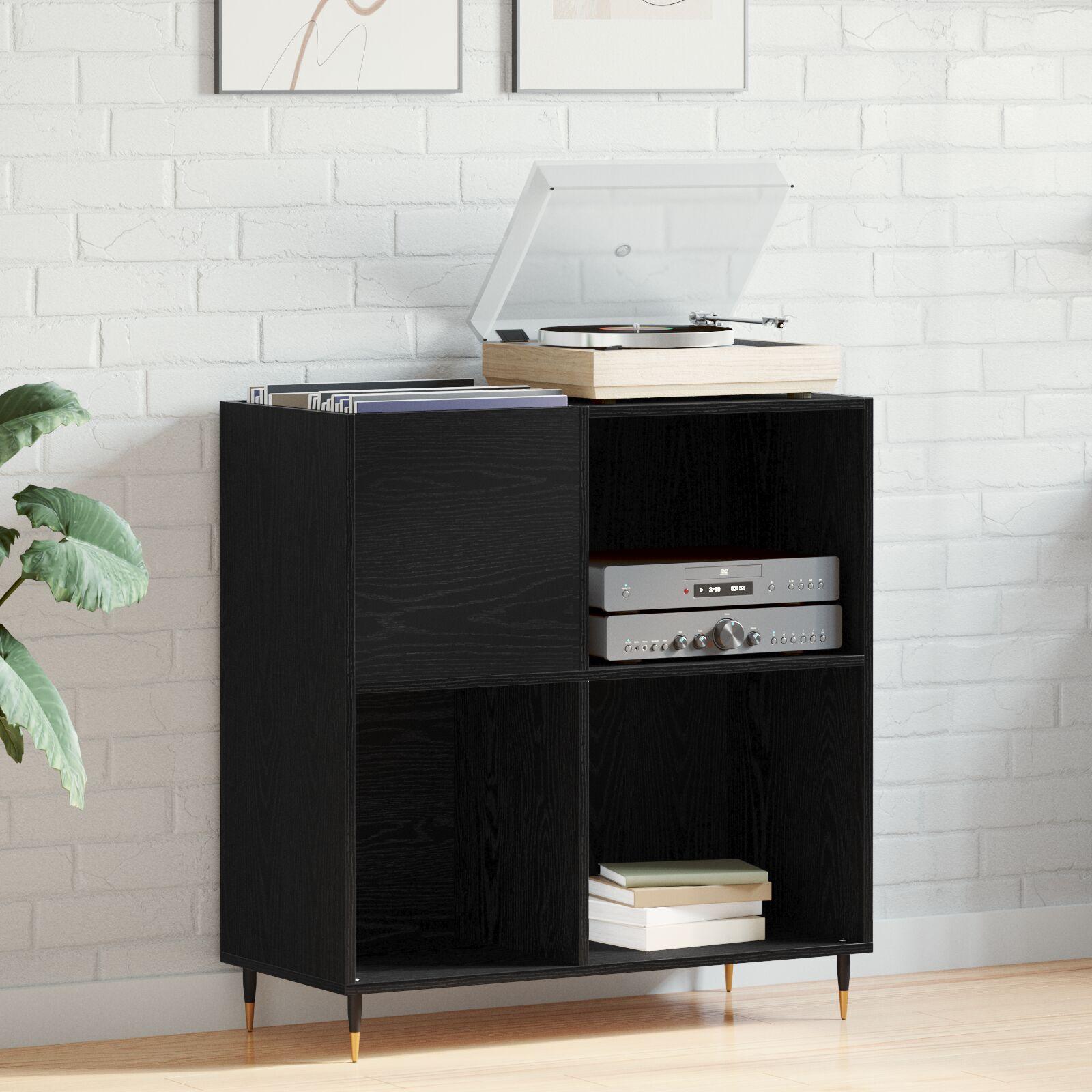 Pladeskab med hylde Sort eg 85 x 38 x 89 cm Konstrueret træ