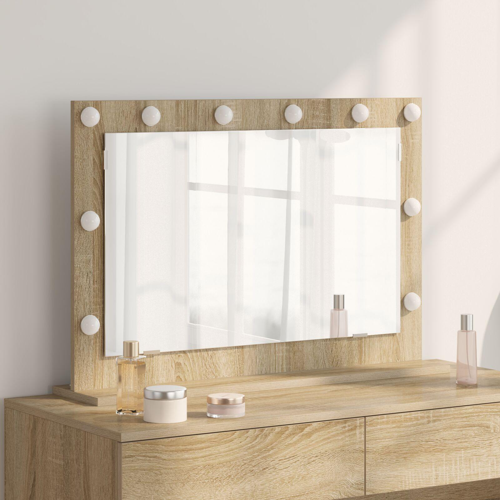 Vaskeskab Spejl med LED -strimmellys Sonoma eg 80 x 55 x 18 cm