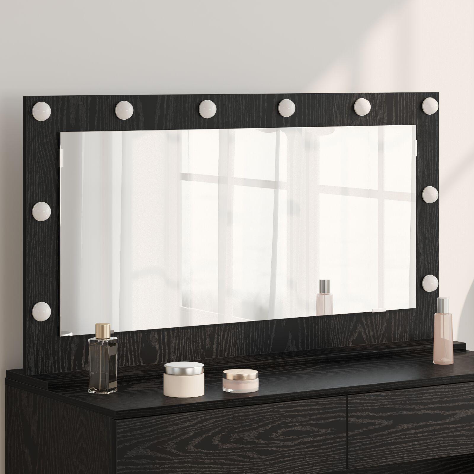 Vaskeskab Spejl med LED -strimmellys Sort eg 100 x 55 x 18 cm