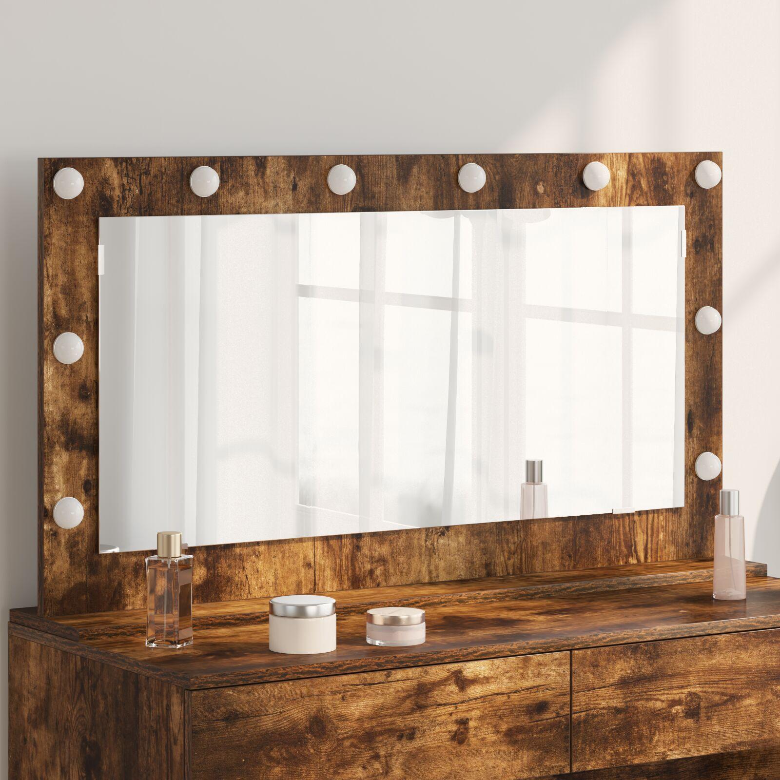 Vaskeskab Spejl med LED -strimmellys Røget eg 100 x 55 x 18 cm