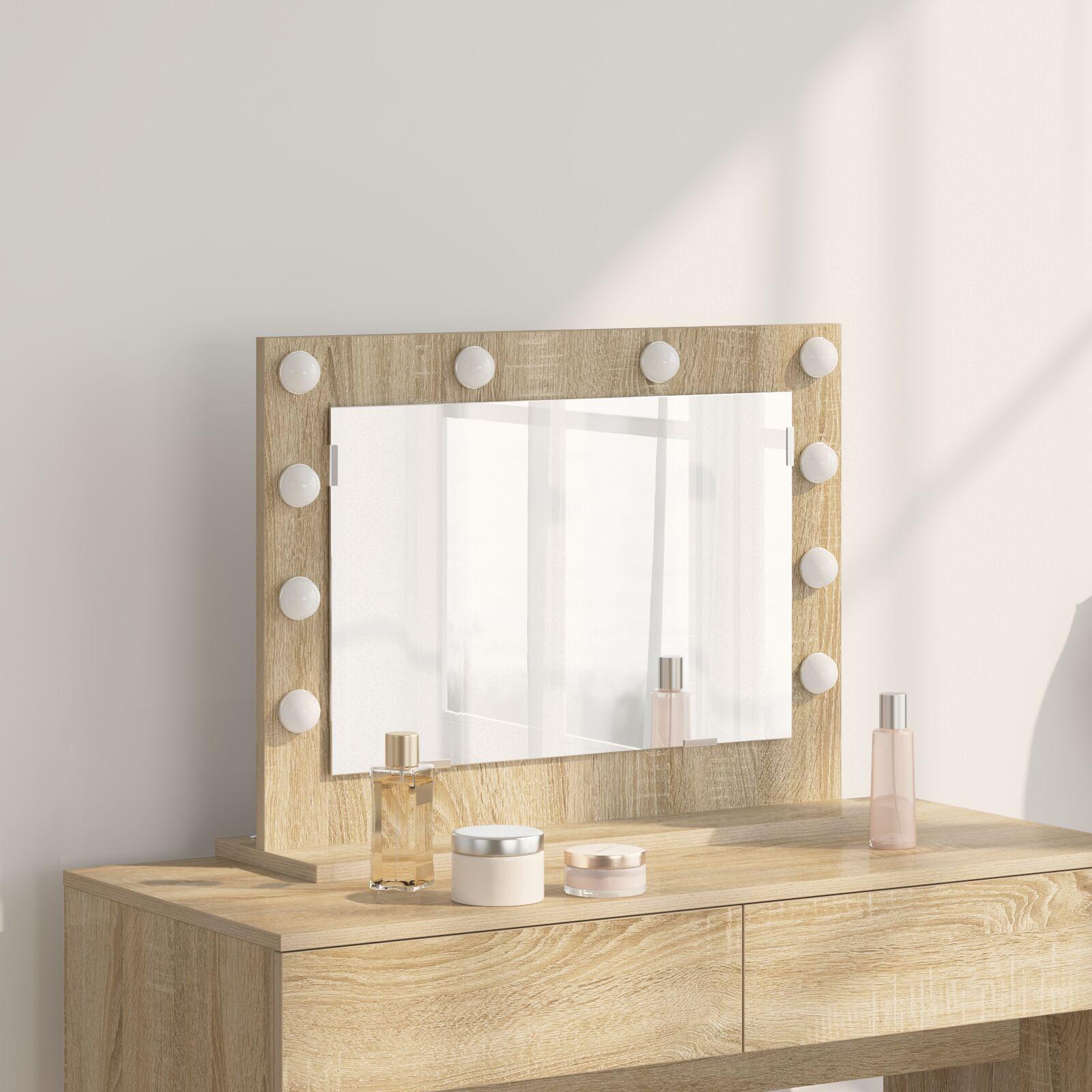 Vaskeskab Spejl med LED -strimmellys Sonoma eg 60 x 45 x 18 cm