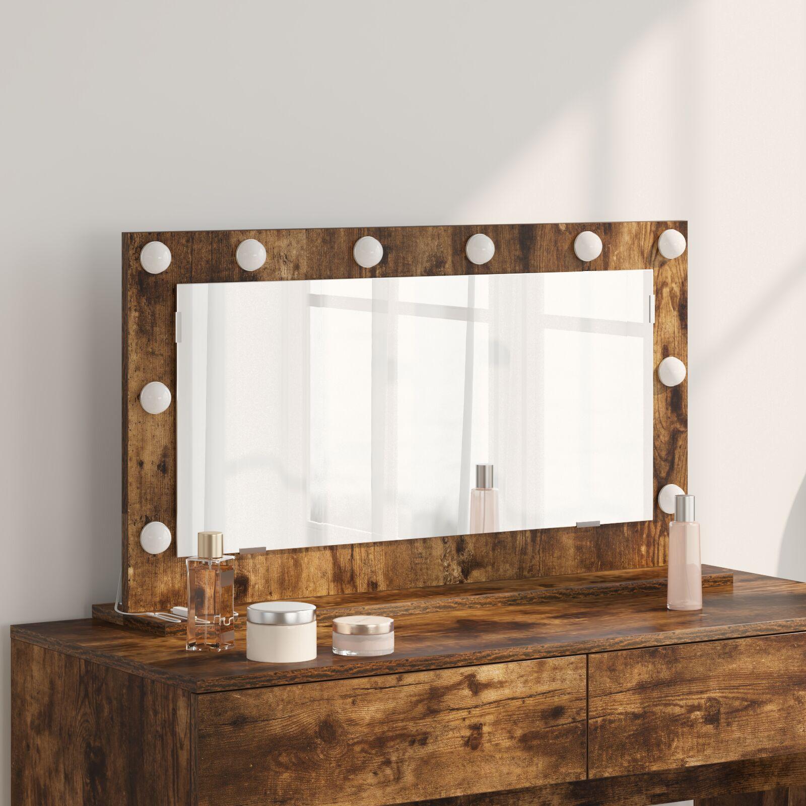 Spejl til Makeupbord Røget eg, sølv Træ, glas 80 x 45 cm Spejl