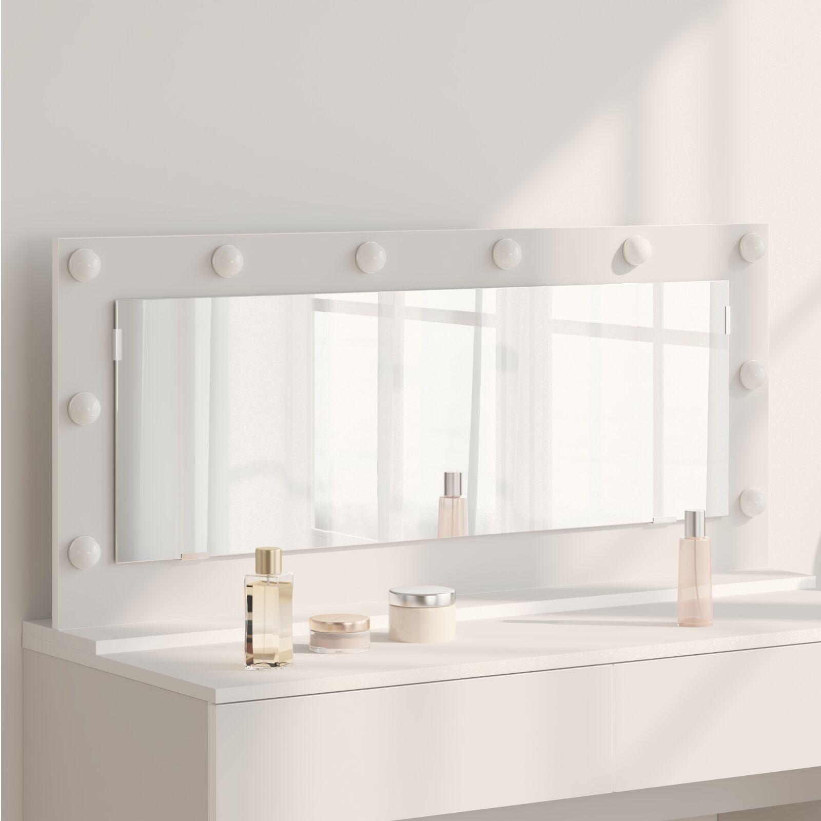LED makeup-spejl med hylde - hvid, 100 × 45 × 18 cm (glas og konstrueret træ)