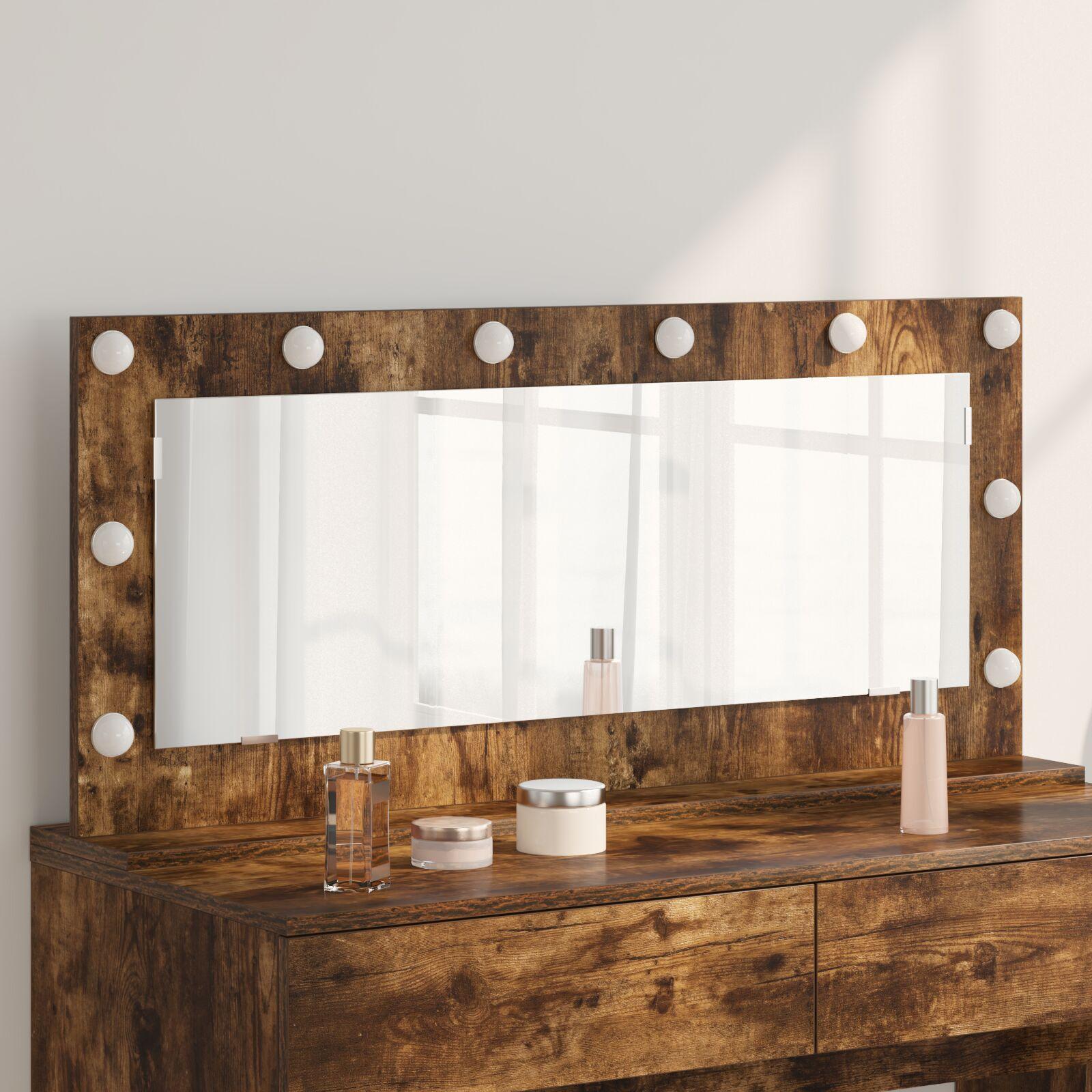Vaskeskab Spejl med LED -strimmellys Røget eg 100 x 45 x 18 cm