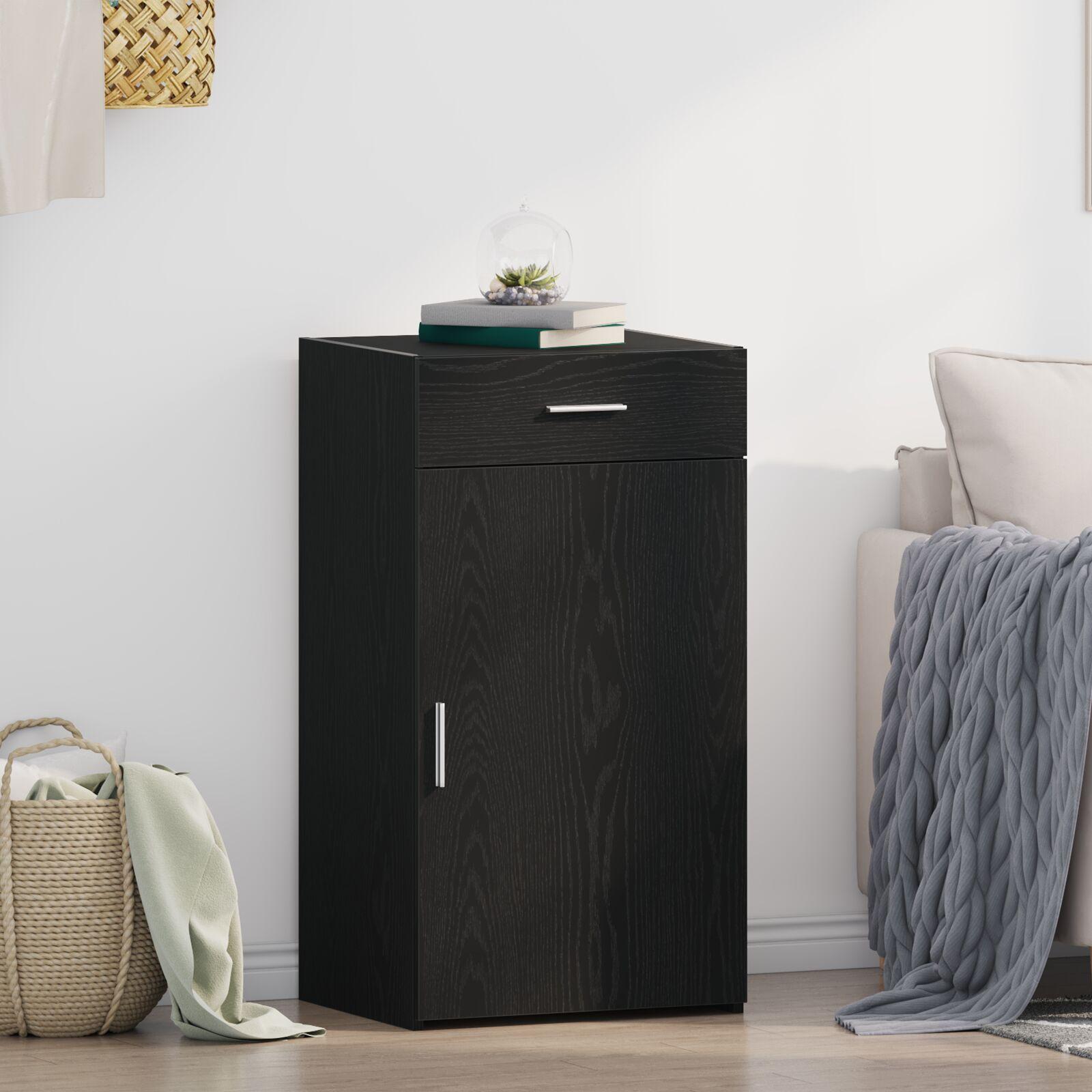 Sidebord med skuffe Sort eg 50 x 42,5 x 93 cm Konstrueret træ